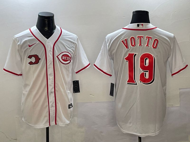 Men Cincinnati Reds #19 Votto White Game Nike 2025 MLB Jersey style 3